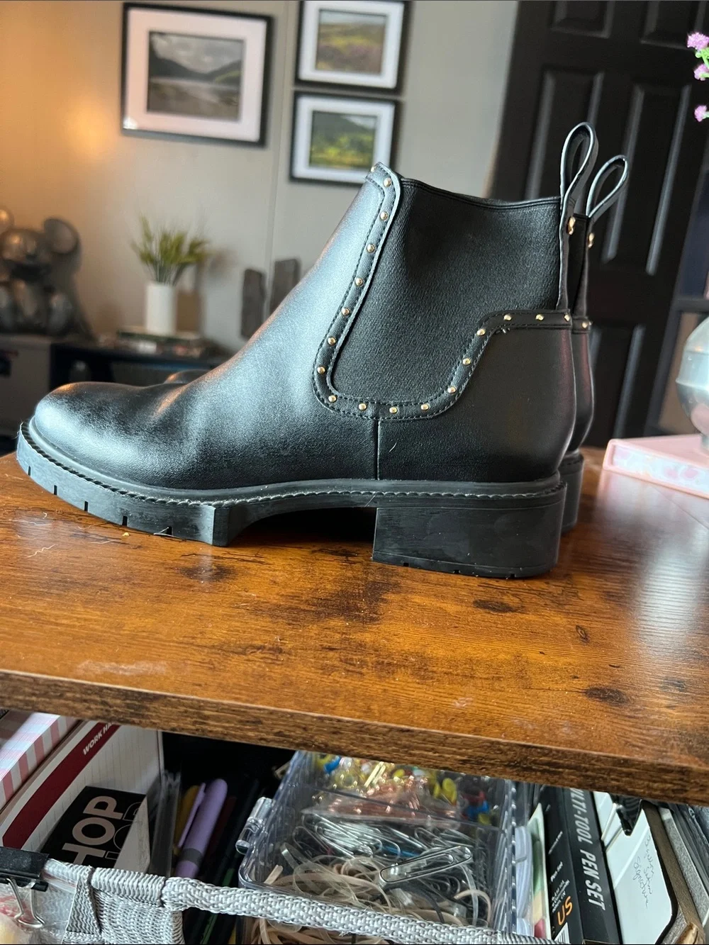 Coach Smooth leather ankle bootie with gold hardware